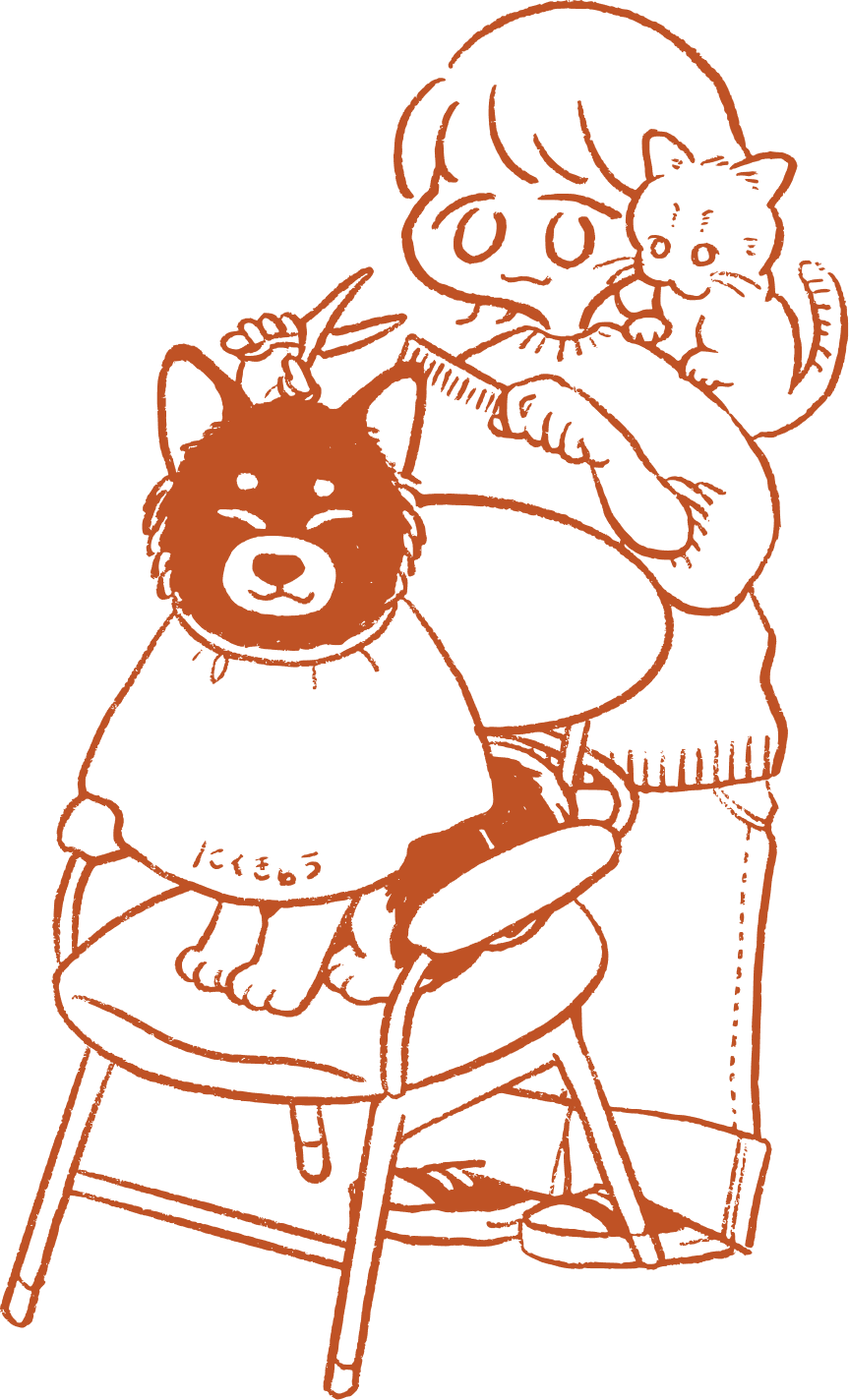 犬と猫のいる美容室のイラスト